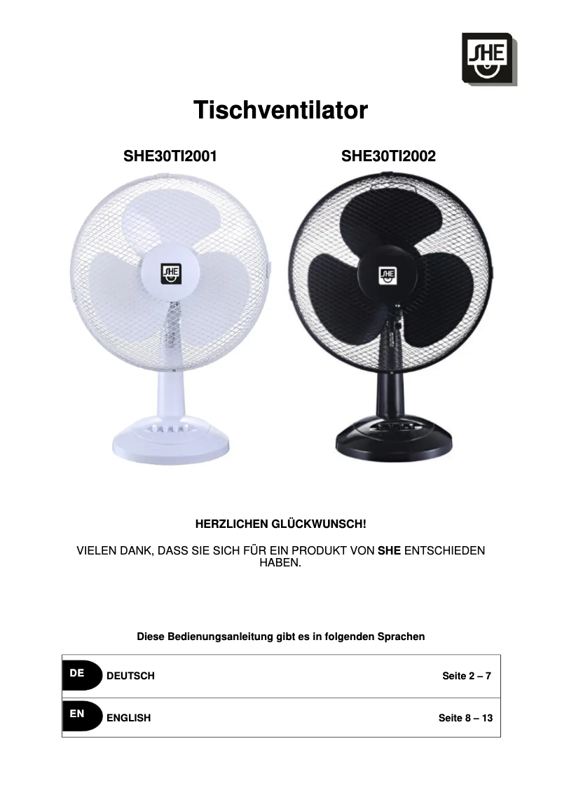Page n°1 - Manuel utilisateur SHE SHE30TI2002