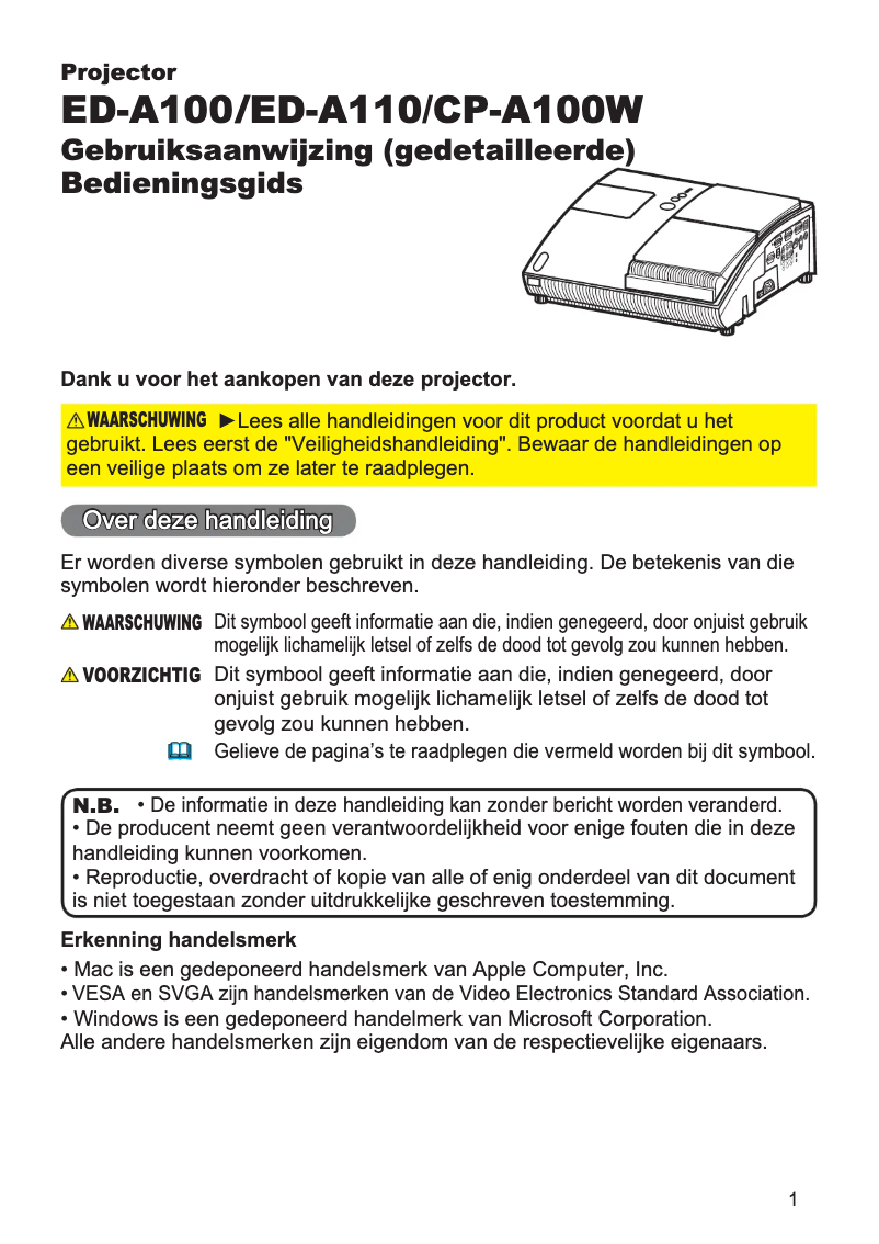 Page n°1 - Manuel utilisateur Hitachi CP-A100W