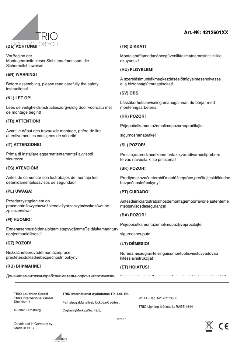 Page n°1 - Manuel utilisateur Trio Lighting Ticino 421260187