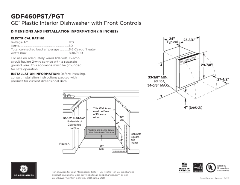 Page n°1 - Fiche technique GE GDF460PGTWW