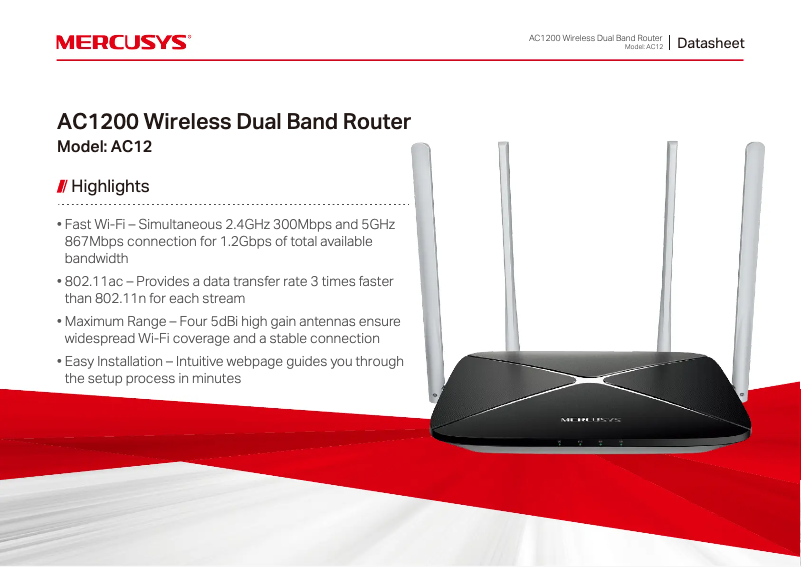 Page 1 de la notice Fiche technique Mercusys AC12