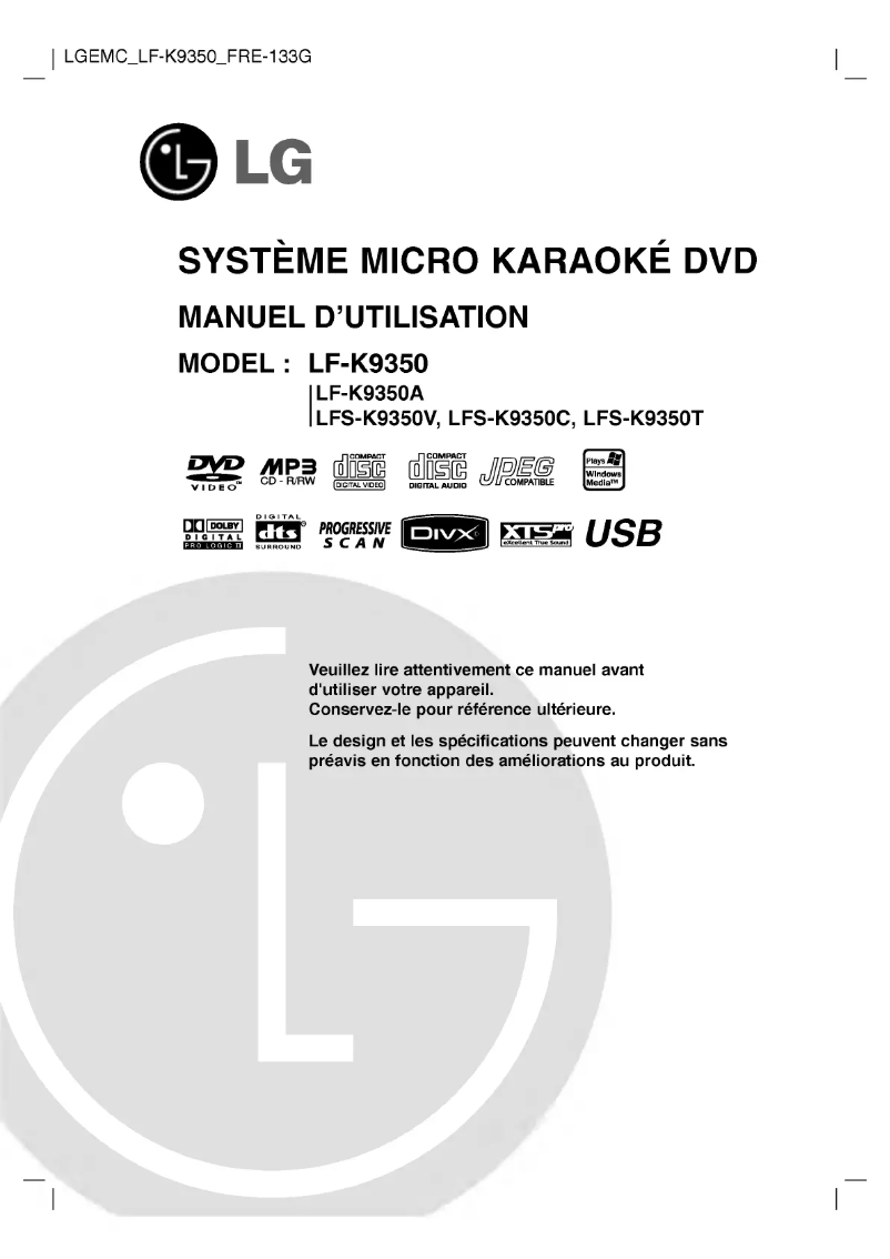 Page n°1 - Manuel utilisateur LG LF-K9350A