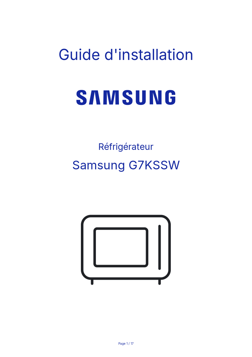 Page n°1 - Guide d'installation Samsung G7KSSW