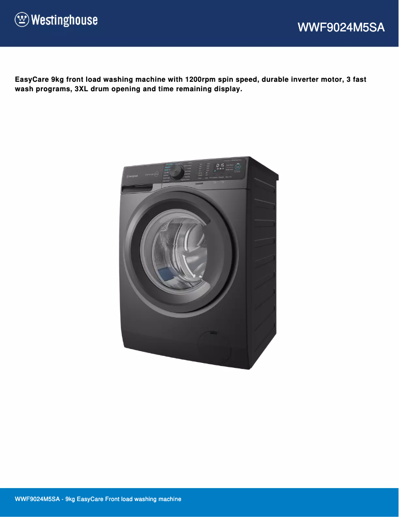 Página 1 del manual Ficha técnica Westinghouse WWF9024M5SA
