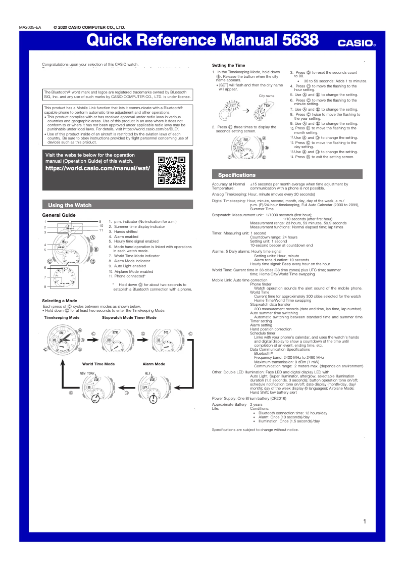 Page 1 de la notice Guide de démarrage rapide Casio Edifice ECB-20