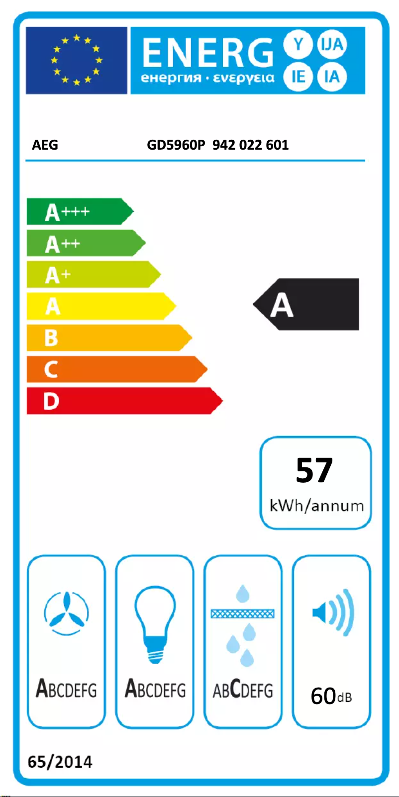 Page 1 de la notice Label énergétique AEG GD5960P