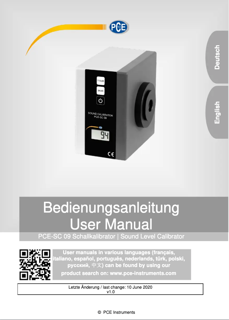 Page n°1 - Manuel utilisateur PCE Instruments PCE-SC 09