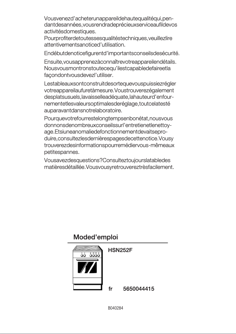 Page 1 de la notice Manuel utilisateur Bosch HSN252F