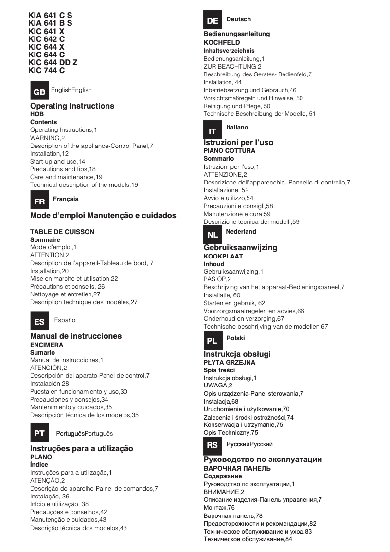 Page 1 de la notice Manuel utilisateur Hotpoint Ariston KIC 644 C