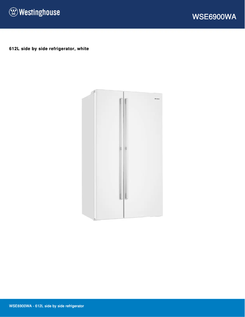 Page 1 de la notice Fiche technique Westinghouse WSE6900WA