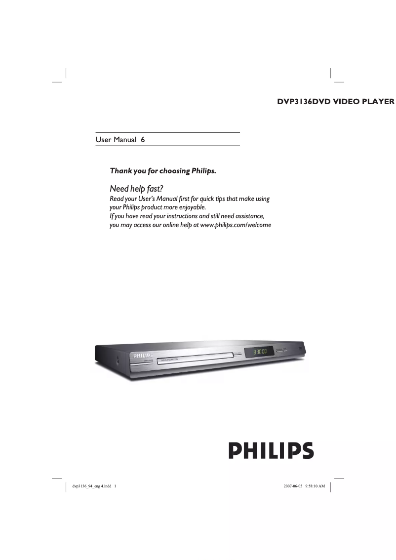 Page n°1 - Manuel utilisateur Philips DVP3136