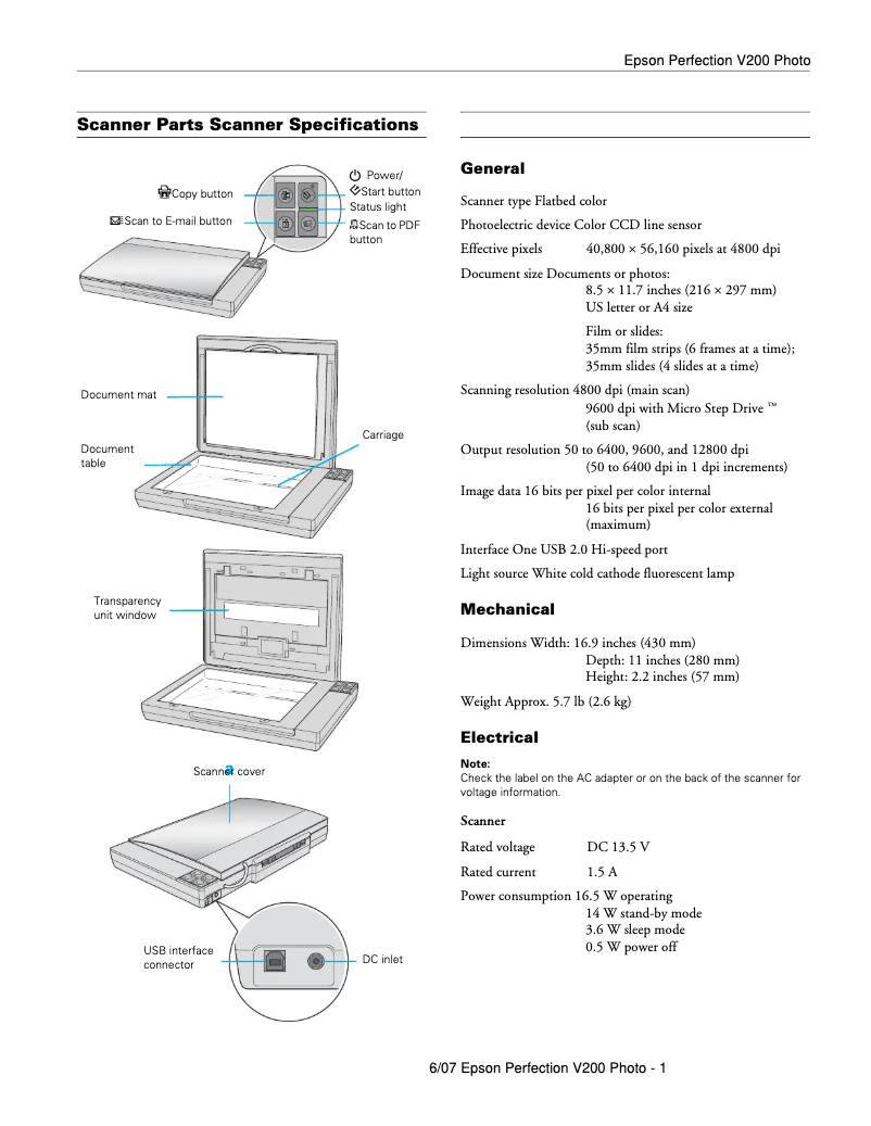 Imagen de la primera página del manual del dispositivo Perfection V200 Photo
