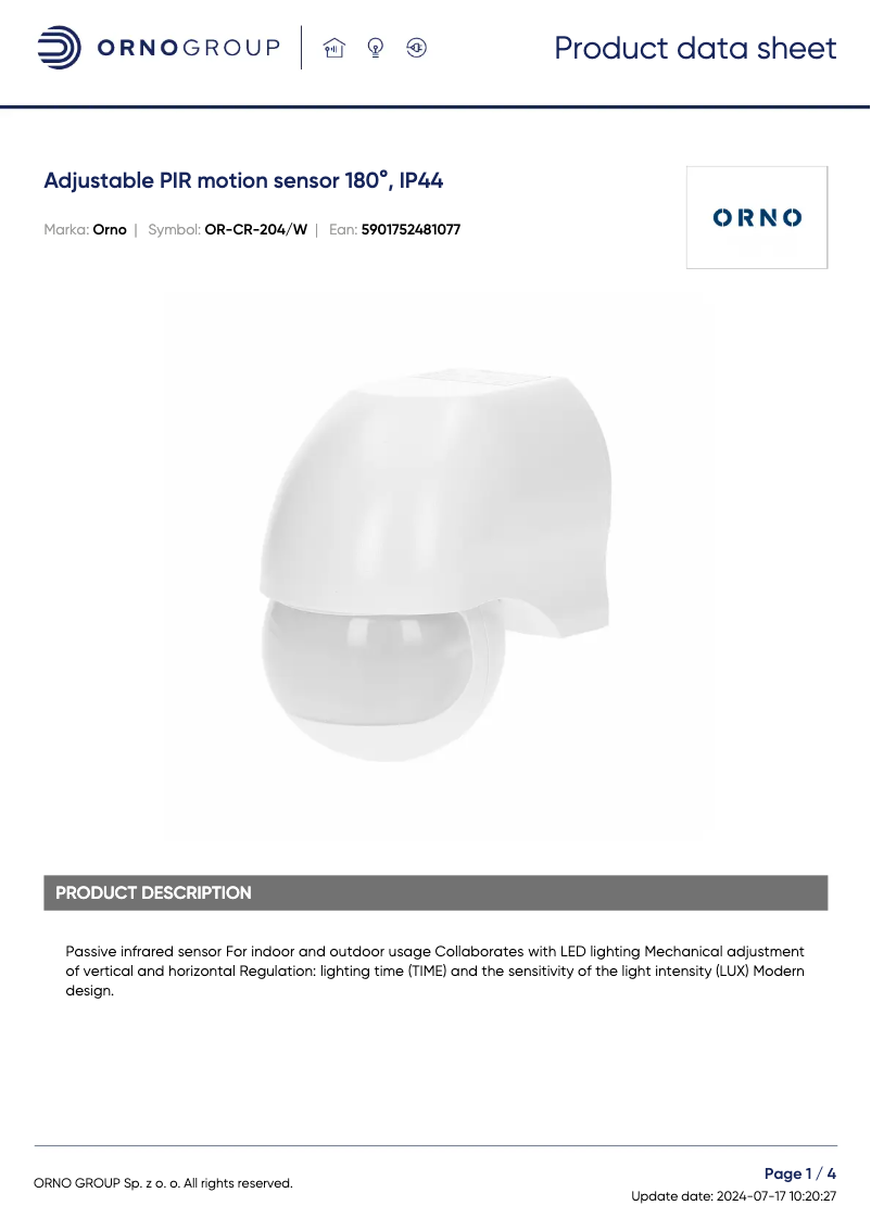 Página 1 del manual Ficha técnica ORNO OR-CR-204