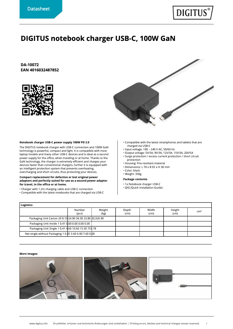 Page 1 de la notice Fiche technique Digitus DA-10072