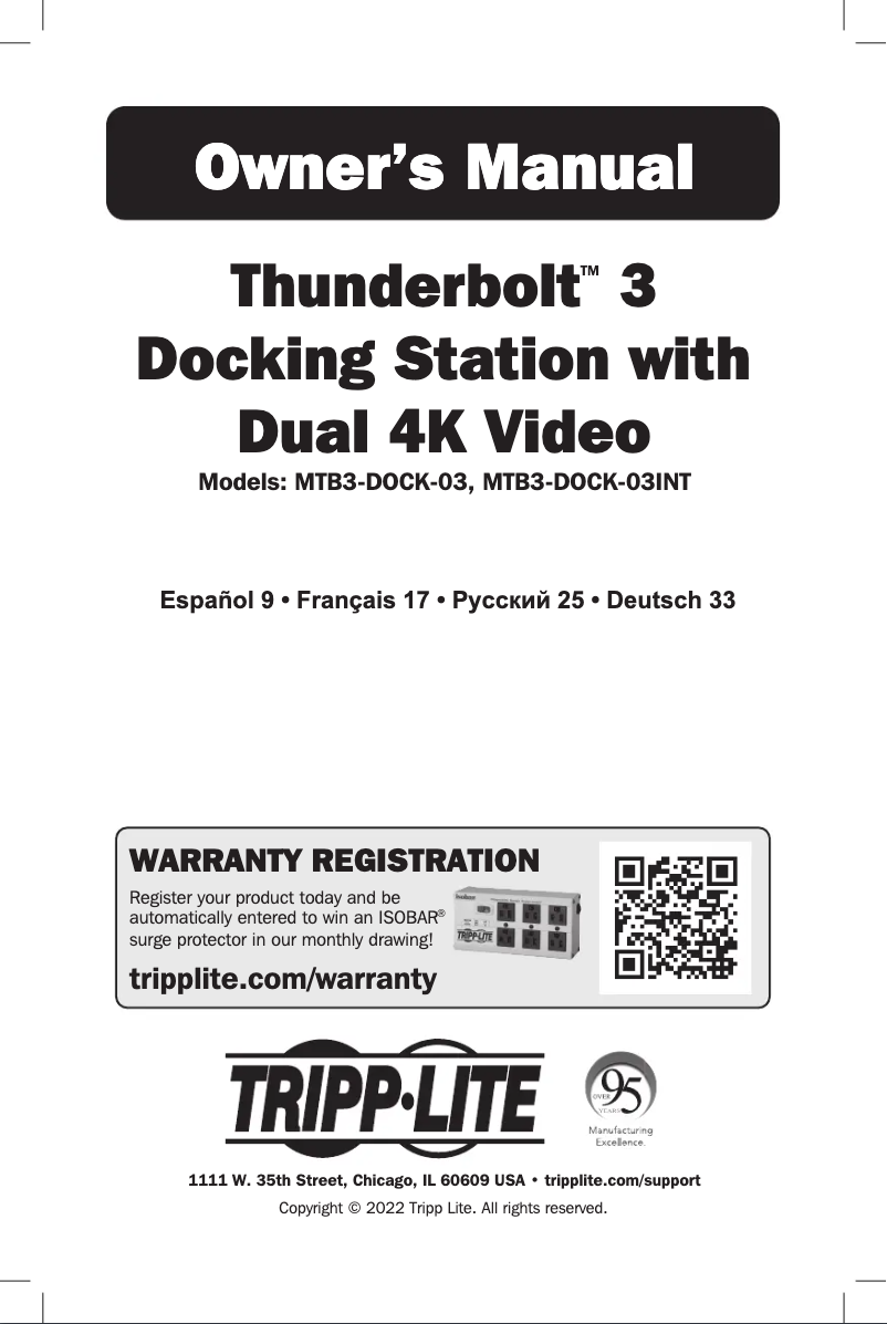 Page 1 de la notice Manuel utilisateur Tripp Lite Thunderbolt MTB3-DOCK-03