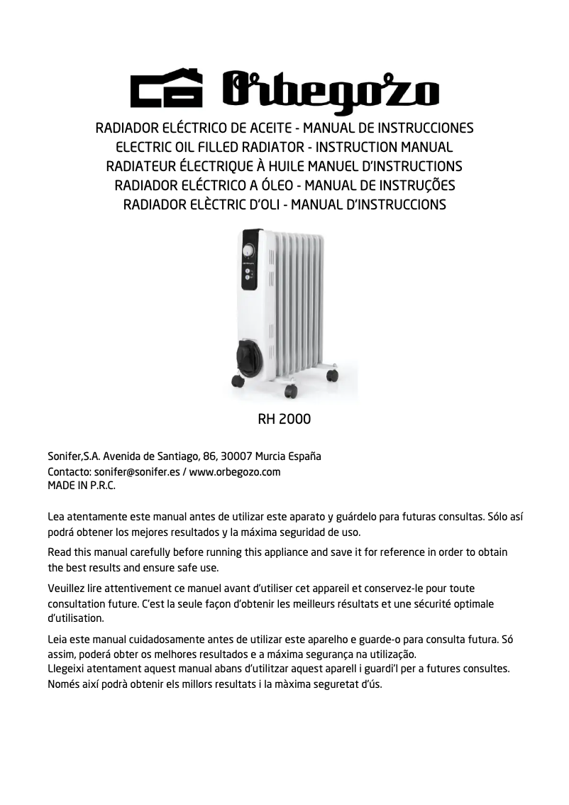 Page n°1 - Manuel utilisateur Orbegozo RH 2000