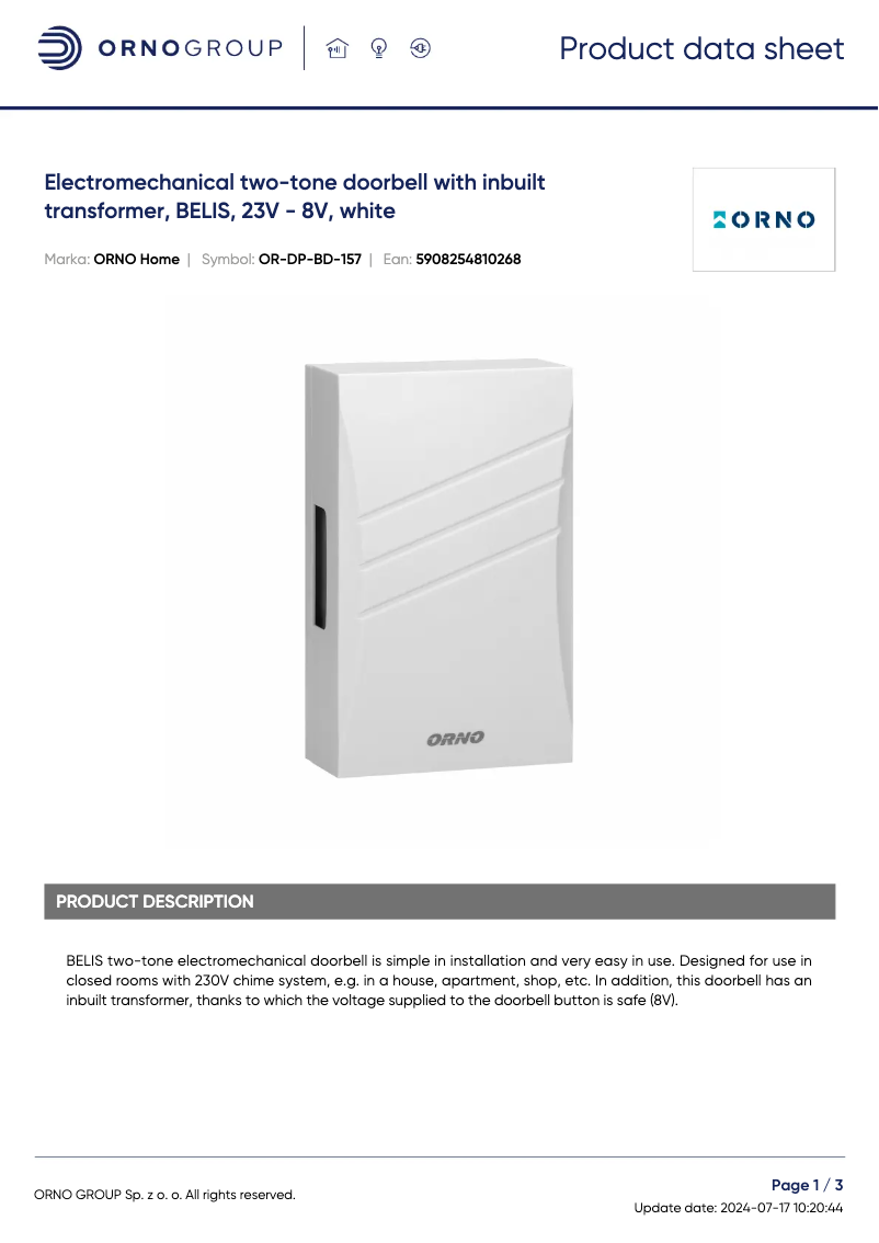 Página 1 del manual Ficha técnica ORNO OR-DP-BD-157