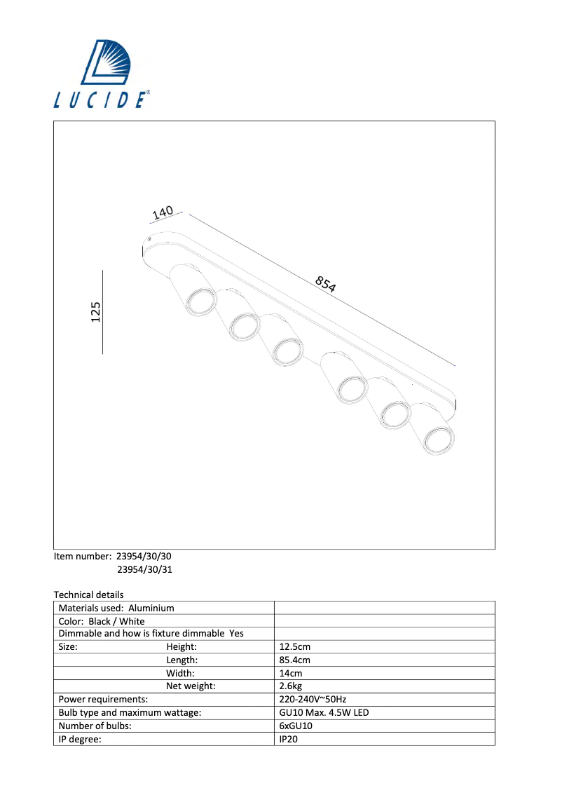 Page n°1 - Manuel utilisateur Lucide Xyrus 23954/30/30