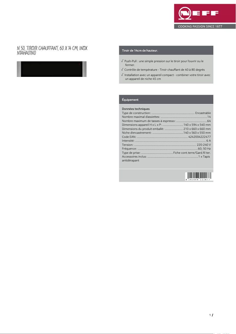 Image de la première page du manuel de l'appareil N1AHA01N0