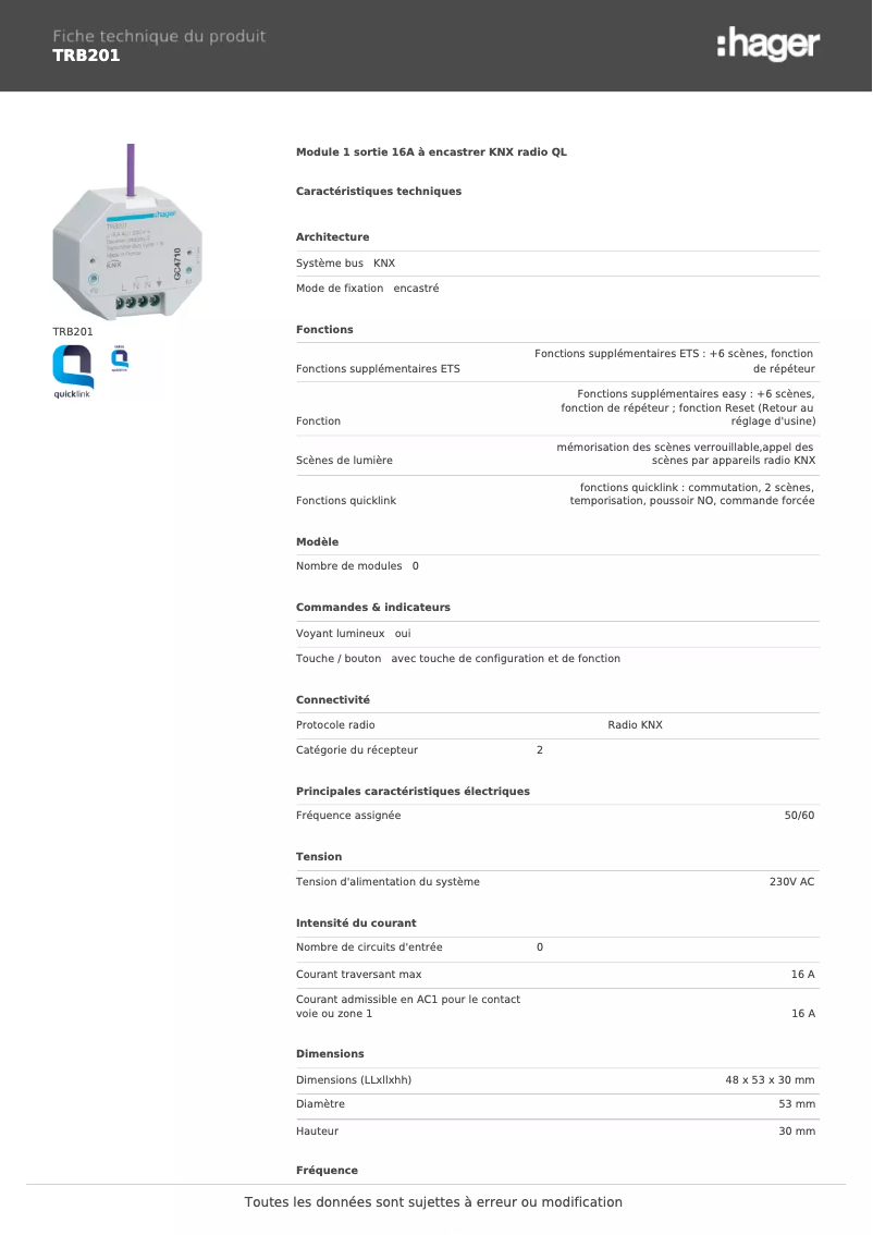 Image de la première page du manuel de l'appareil TRB201