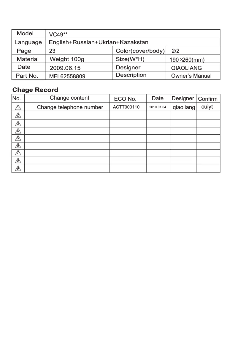 Page n°1 - Manuel utilisateur LG VK70162N