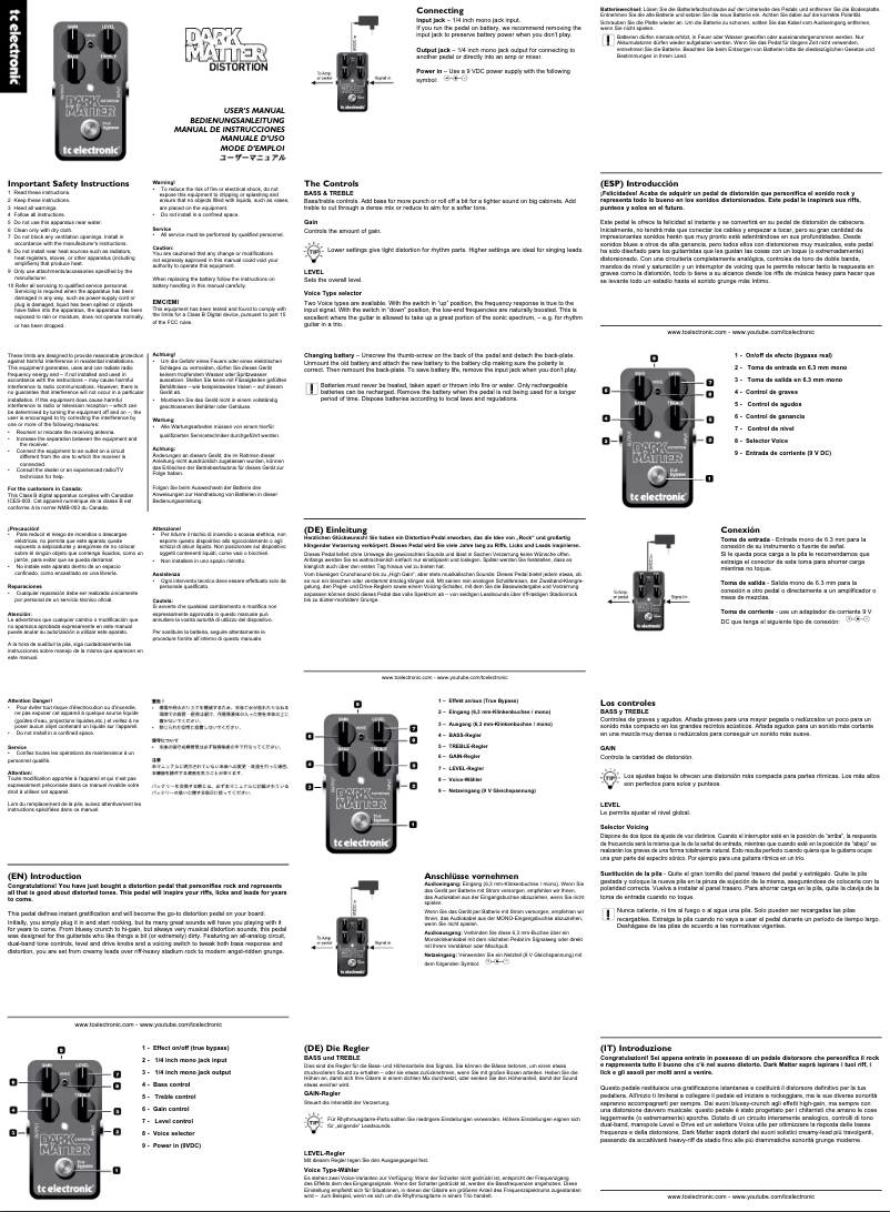 Page 1 de la notice Manuel utilisateur TC Electronic Dark Matter Distortion