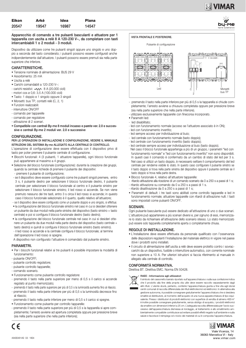 Page 1 de la notice Manuel utilisateur Vimar R14547
