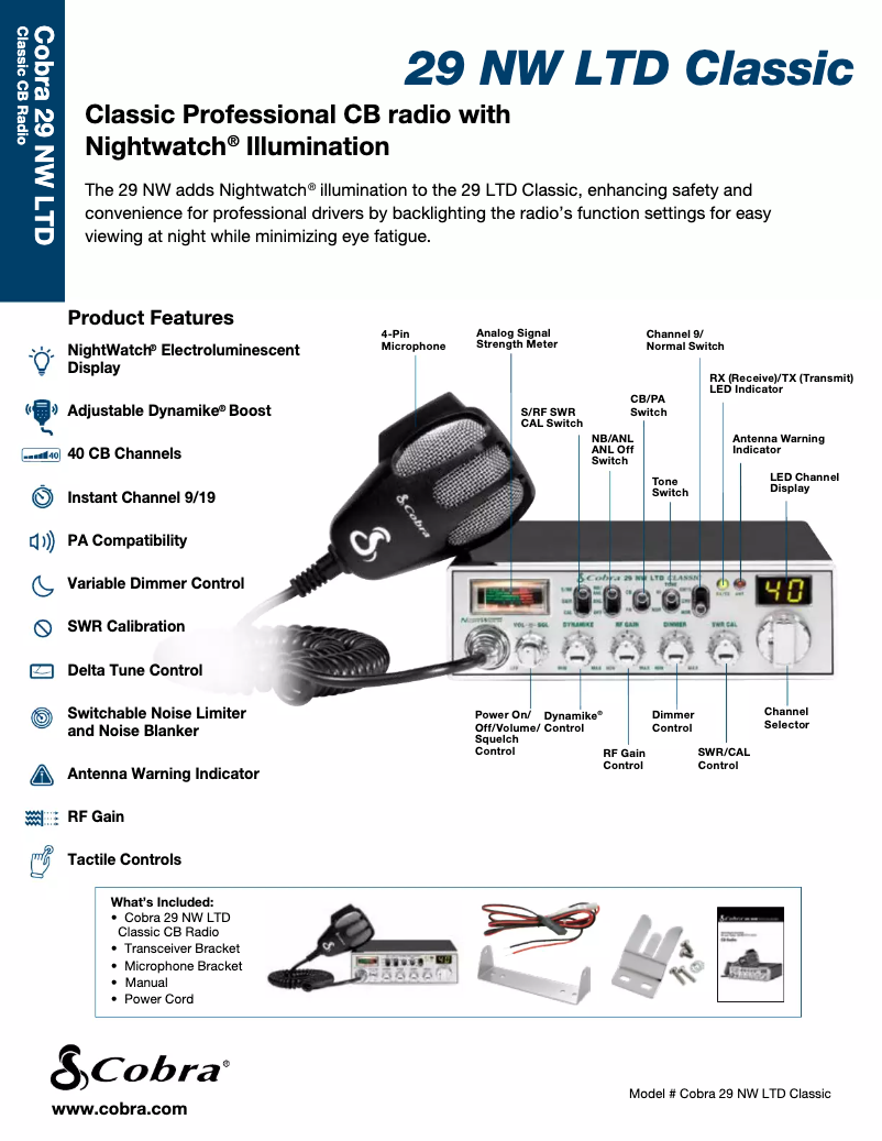 Page 1 de la notice Fiche technique Cobra 29NW Classic