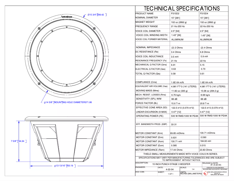 Page n°1 - Fiche technique Rockford Fosgate Punch P310D2