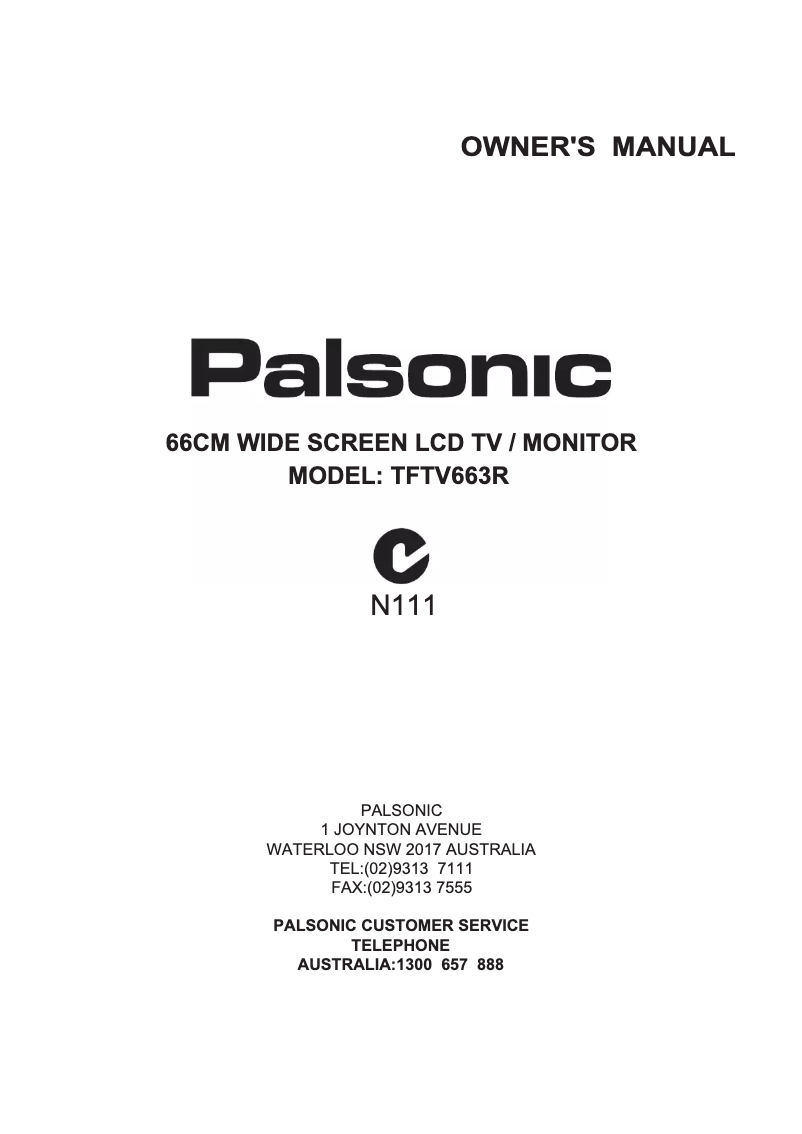Page 1 de la notice Manuel utilisateur Palsonic TFTV663R