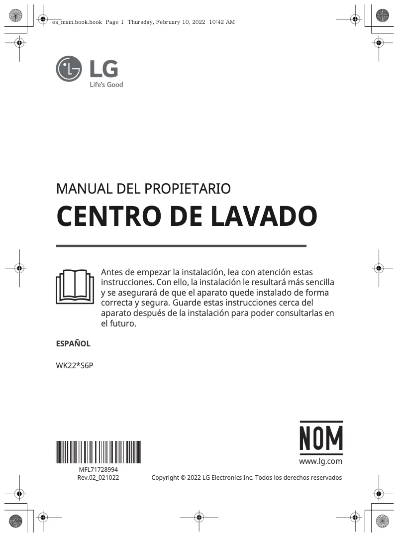 Page 1 de la notice Manuel utilisateur LG WK22WS6P