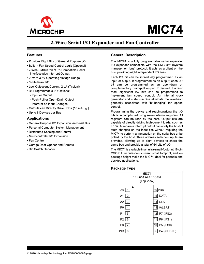 Page 1 de la notice Manuel utilisateur Microchip MIC74