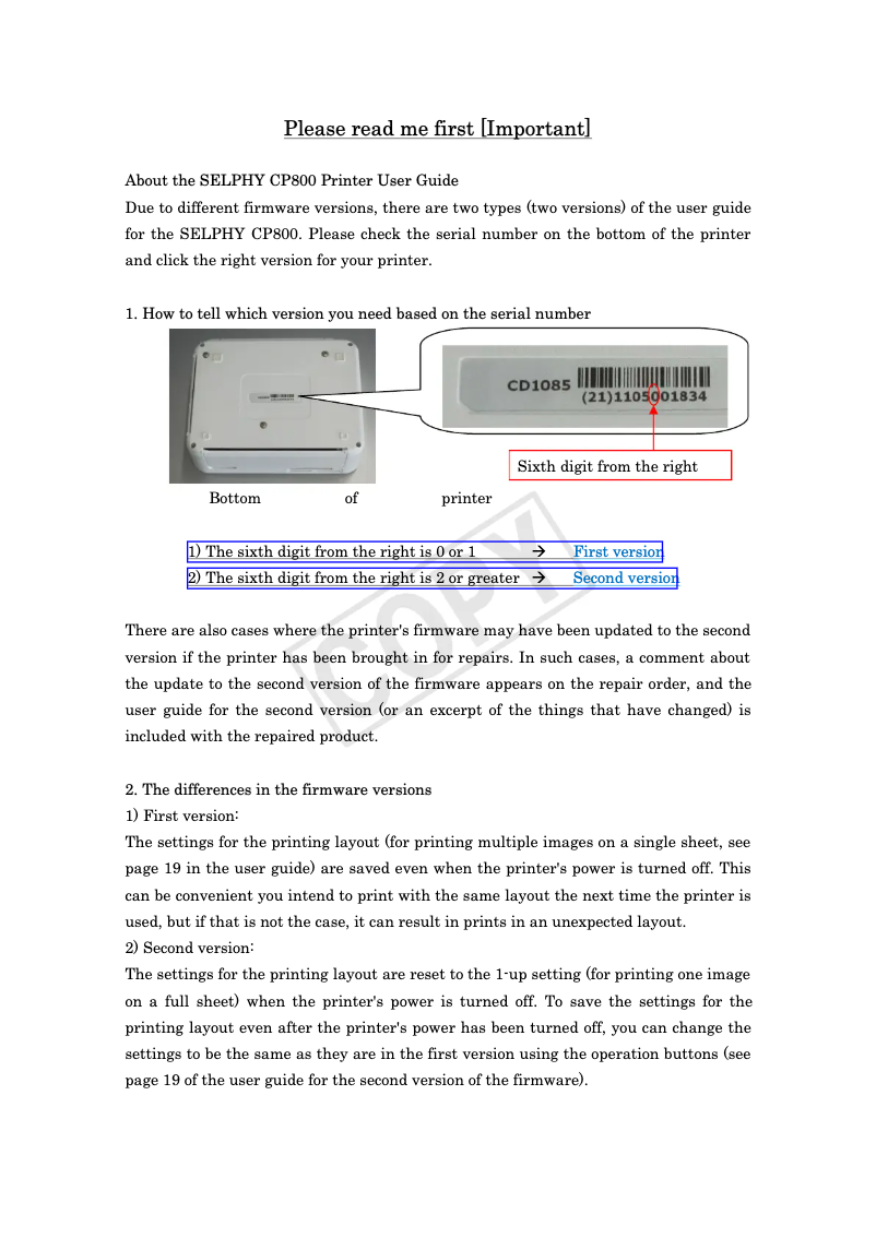 Page n°1 - Manuel utilisateur Canon Selphy Cp800