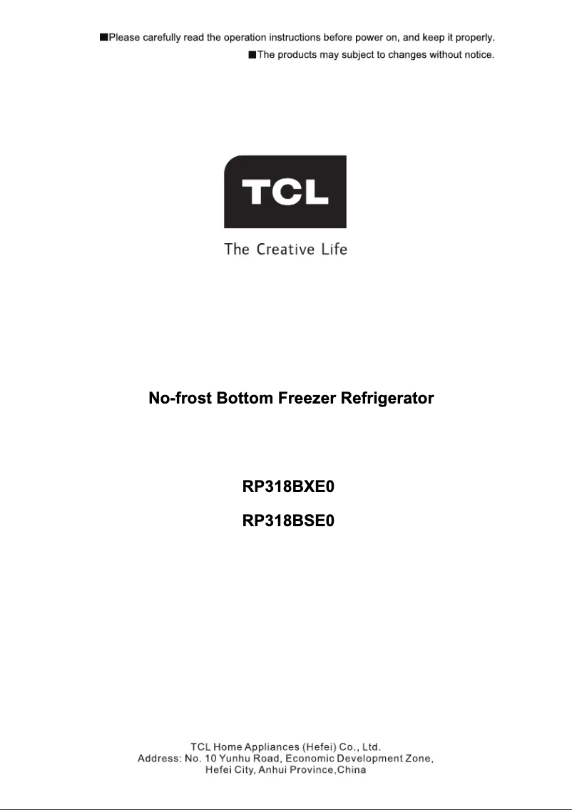 Page n°1 - Manuel utilisateur TCL RP318BSE0