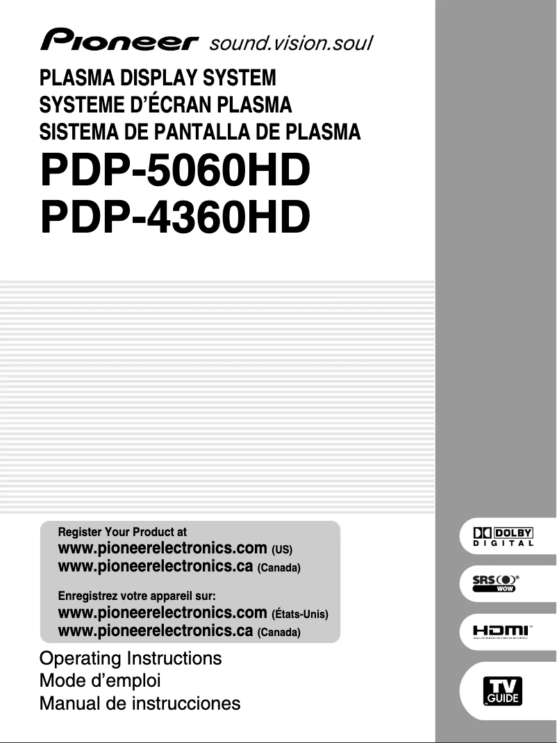 Page 1 de la notice Manuel utilisateur Pioneer PDP-4360HD