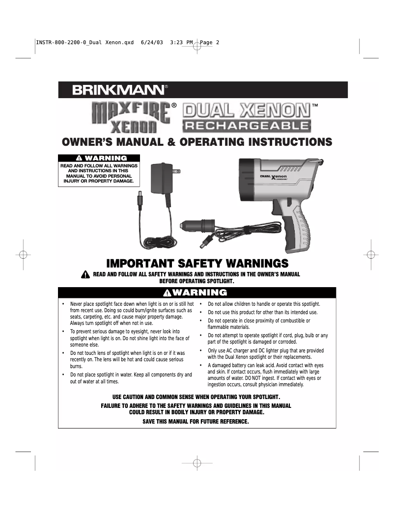 Page 1 de la notice Manuel utilisateur Brinkmann Maxfire Dual Xenon