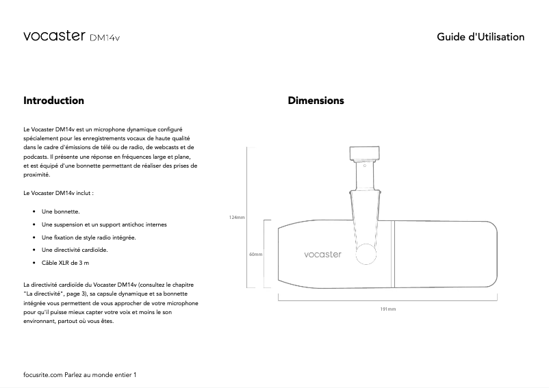 Image de la première page du manuel de l'appareil Vocaster DM14v