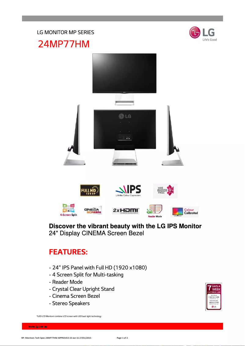 Image de la première page du manuel de l'appareil 24MP77HM-P