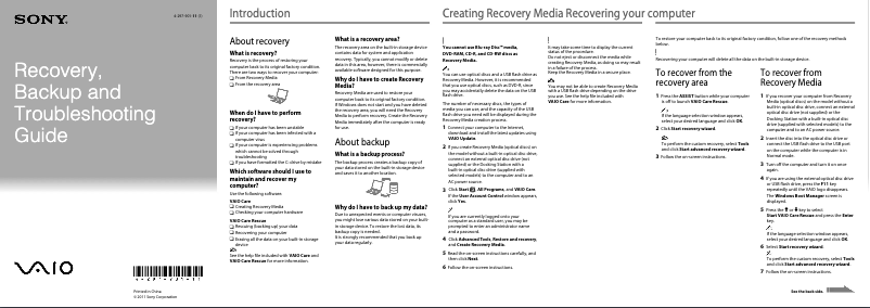 Page 1 de la notice Manuel utilisateur Sony Vaio VPCEH3AEA