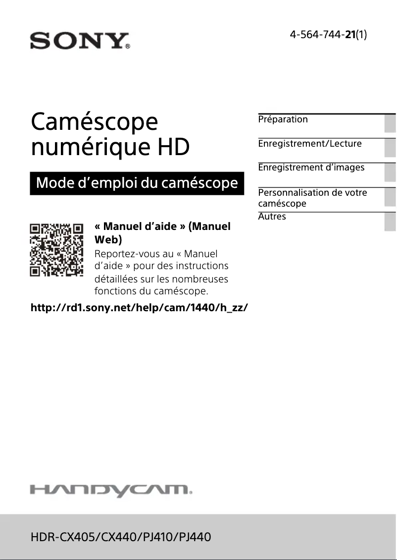 Page 1 de la notice Manuel utilisateur Sony HDR-PJ410