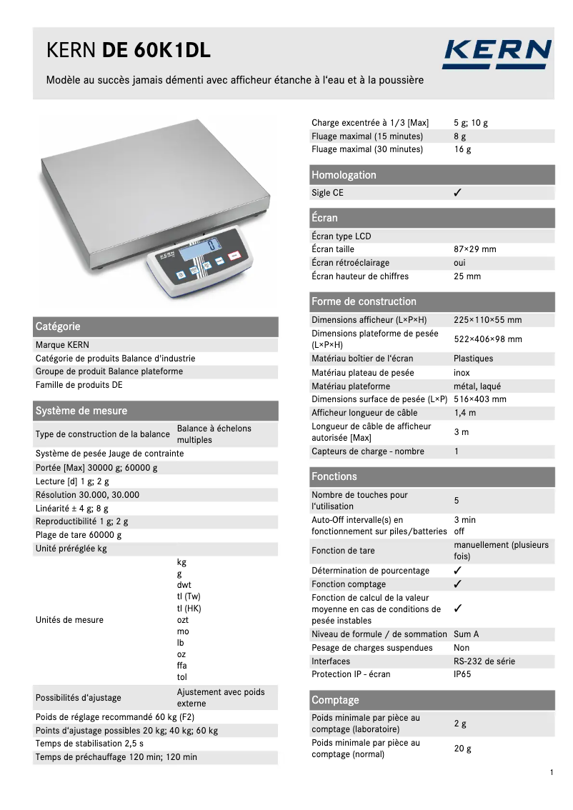 Image de la première page du manuel de l'appareil DE 60K1DL