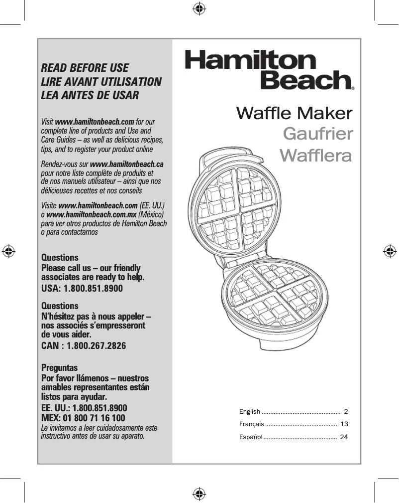 Page 1 de la notice Manuel utilisateur Hamilton Beach 26072