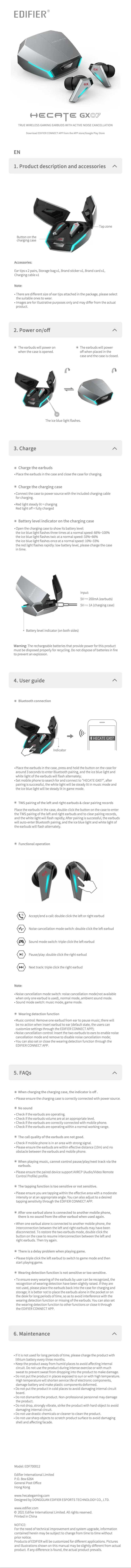 Page 1 de la notice Manuel utilisateur Edifier Hecate GX07