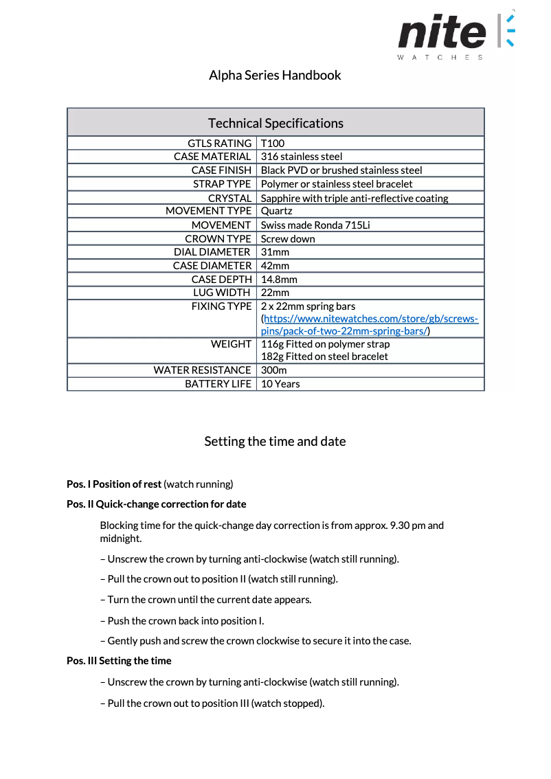 Page 1 de la notice Manuel utilisateur Nite Alpha-212