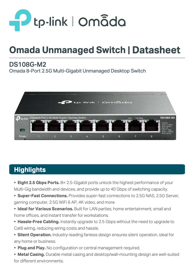 Página 1 del manual Ficha técnica TP-Link Omada DS108G-M2