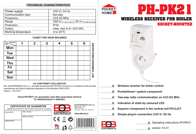 Page 1 de la notice Manuel utilisateur Elektrobock Pocket Home PH-PK21