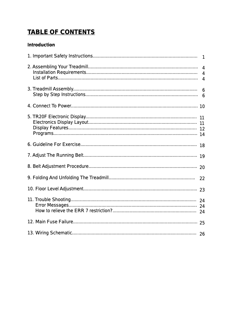 Page n°1 - Manuel utilisateur SportsArt TR20F