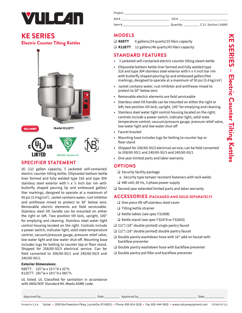 Página 1 del manual Ficha técnica Vulcan K12ETT