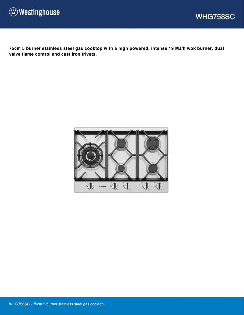 Page n°1 - Fiche technique Westinghouse WHG758SC