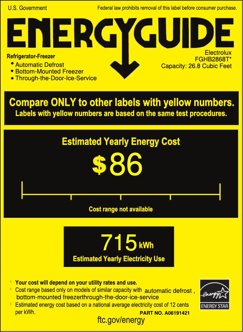 Page 1 de la notice Label énergétique Frigidaire FGHB2868T